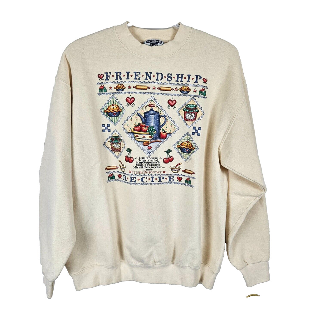 Vintage 90s Friendship Recipe Kitchen Sweatshirt Womens M Heavyweight Lee USA